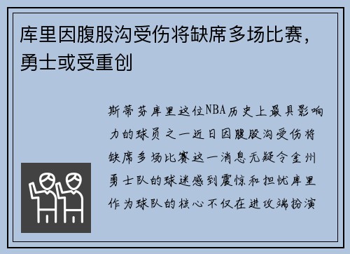库里因腹股沟受伤将缺席多场比赛，勇士或受重创