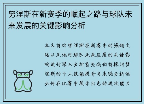 努涅斯在新赛季的崛起之路与球队未来发展的关键影响分析