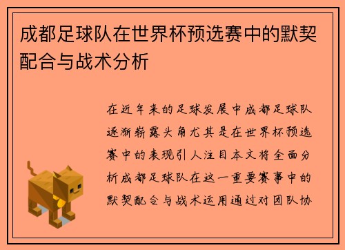 成都足球队在世界杯预选赛中的默契配合与战术分析