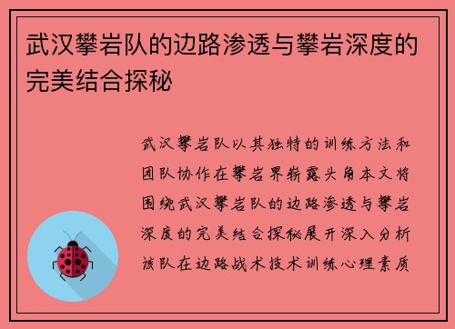武汉攀岩队的边路渗透与攀岩深度的完美结合探秘